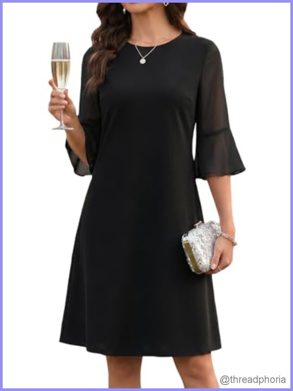 Women's Bell Sleeve A-Line Cocktail Dress with Concealed Back Zipper